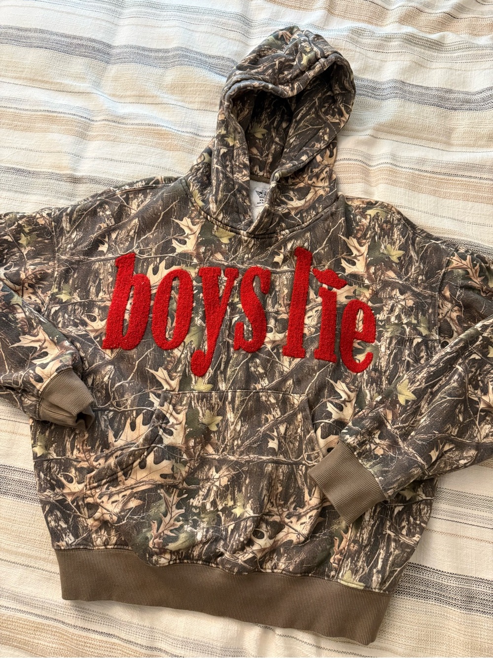 Boys Lie Camo Print Hooded Pullover with Sherpa Lining